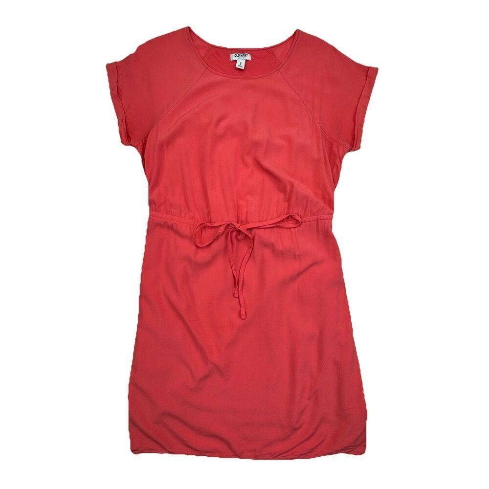 Coral Mini Dress Womens Medium Elastic Waist Tie Casual Summer T Shirt Dress
